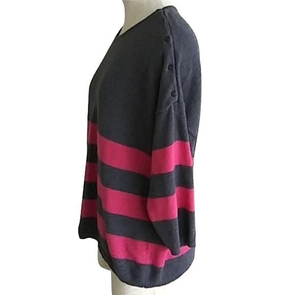 Gap Plus Size XL Striped Sweater Gray & Pink Button Details Casual Pullover Knit - Picture 3 of 10